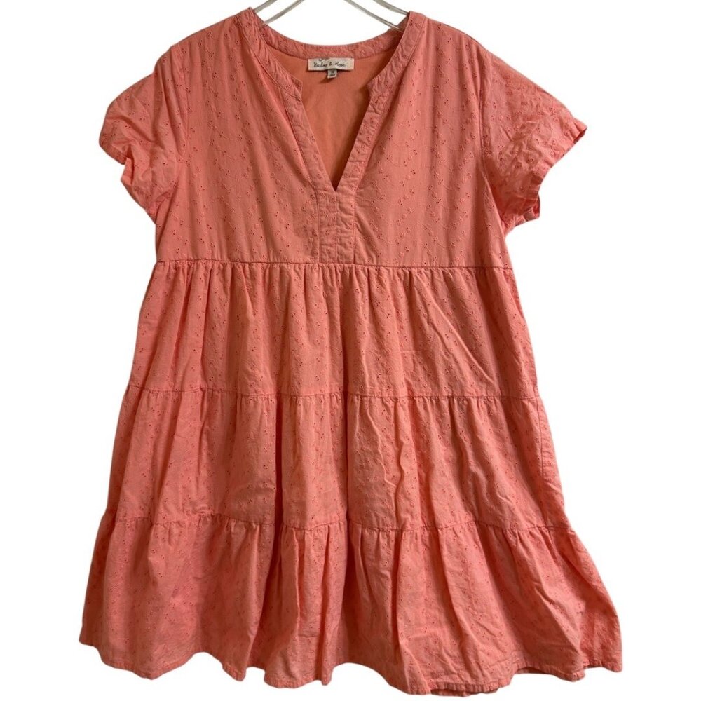 Harlow &‎ Rose Coral Pink Eyelet Tiered Short Sleeve Dress - Size XL